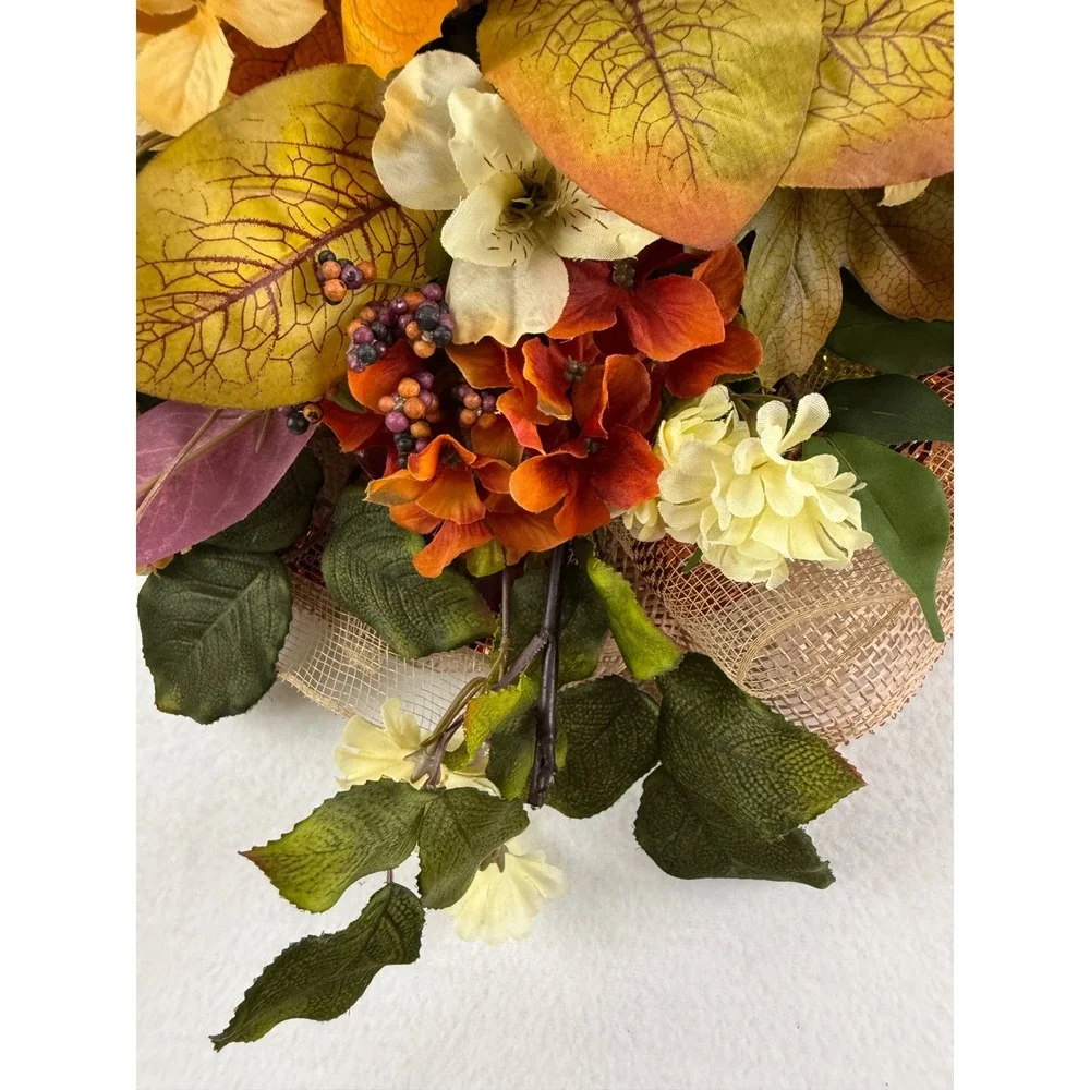 Handmade Fall Floral Wreath Orange Rose Burlap Deco Mesh Autumn Front Door Decor